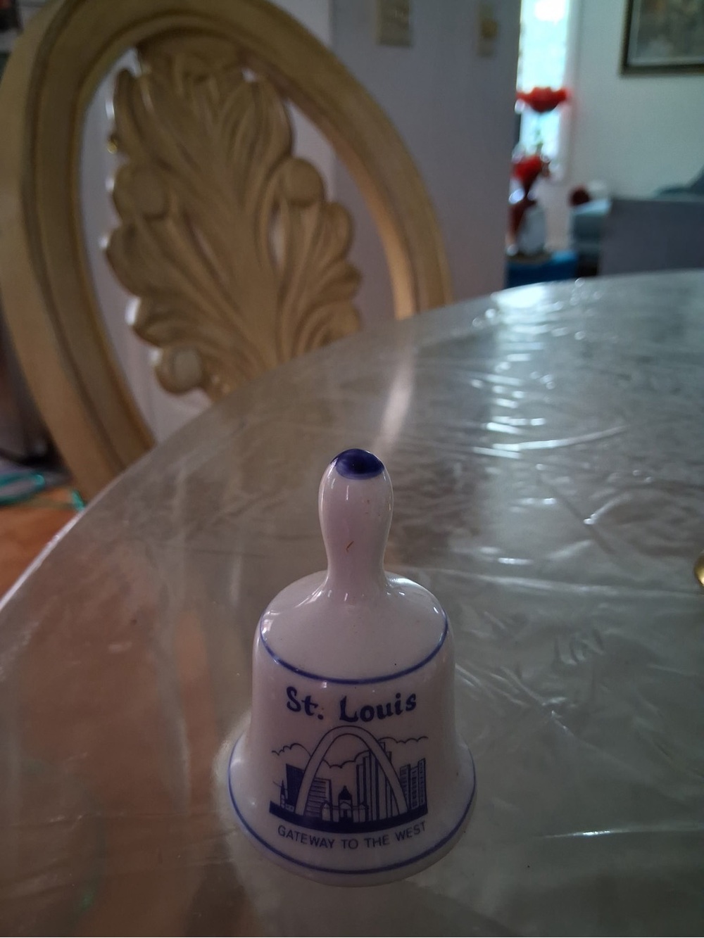 St. Louis Souvenir Ceramic Bell - White with Blue Trim